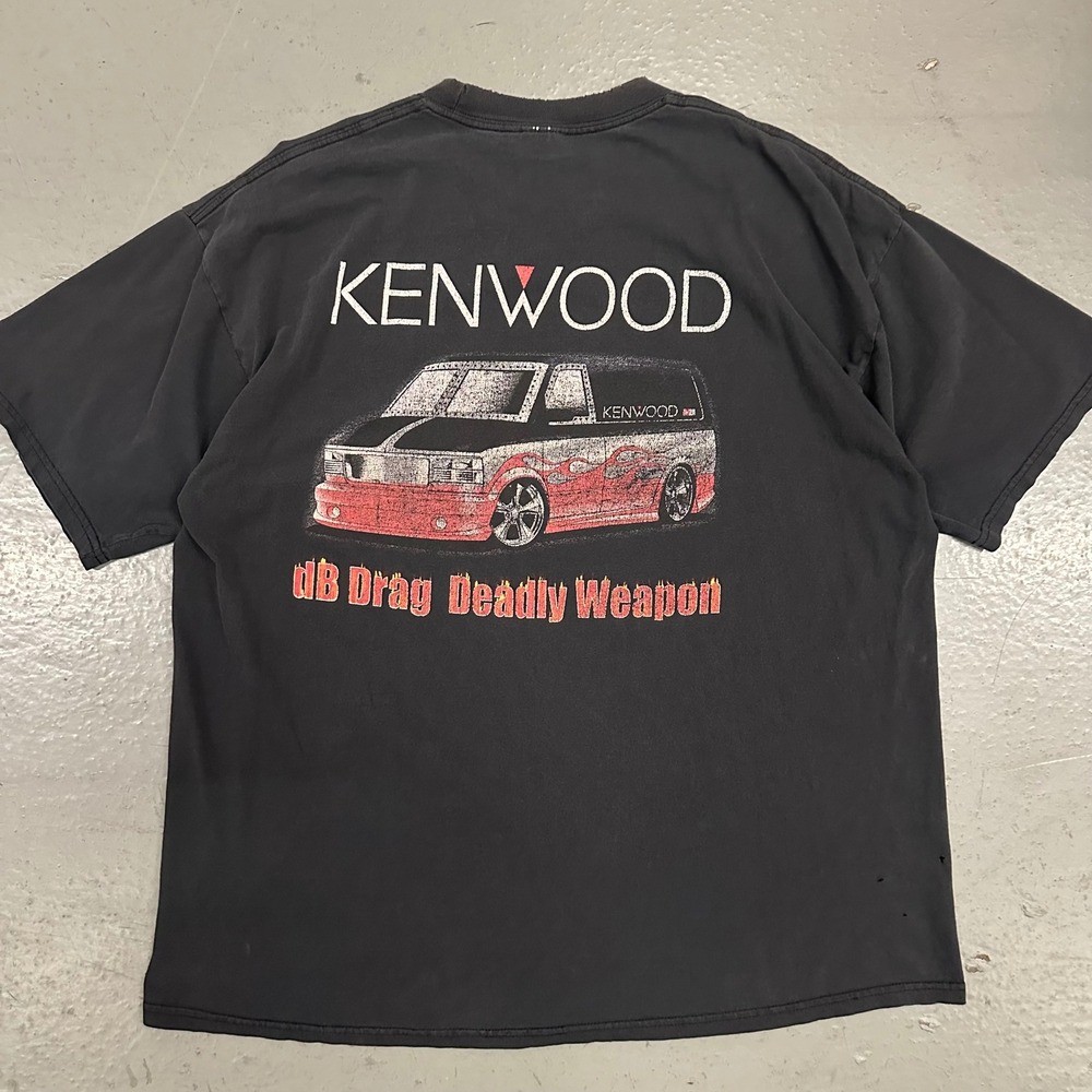 Vintage Kenwood Mens T Shirt XL Black Preowned dB Drag Deadly Weapon Faded Flaws